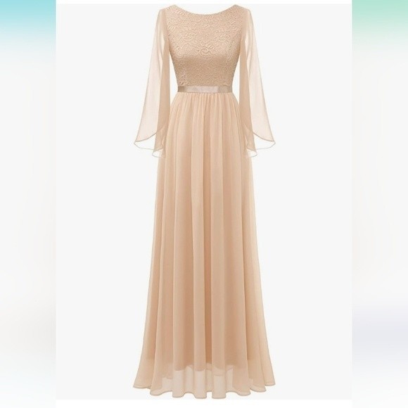 DressTells Champion Flowy Chiffon Maxi Dress with Lace Bodice Size Large NWOT - Picture 1 of 10